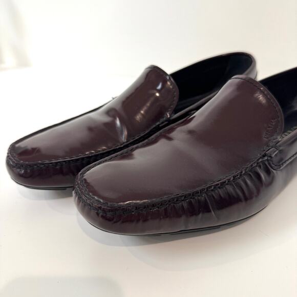 PRADA Shell Cordovan Burgundy Driving Loafer 10 Patent Leather Moccasin Driver main image 5